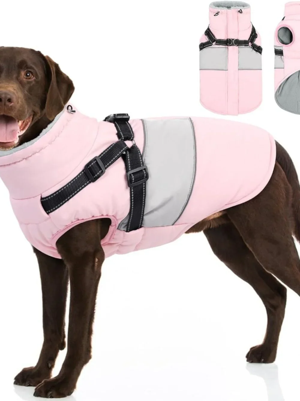 Dog Coat, XXXL Dog Jacket Winter with Harness Built in,